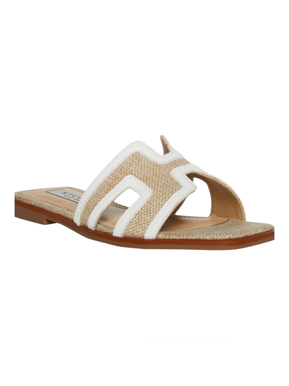 Steven New York Hanna  White & Natural Raffia Slide Sandals Size 7 1/2